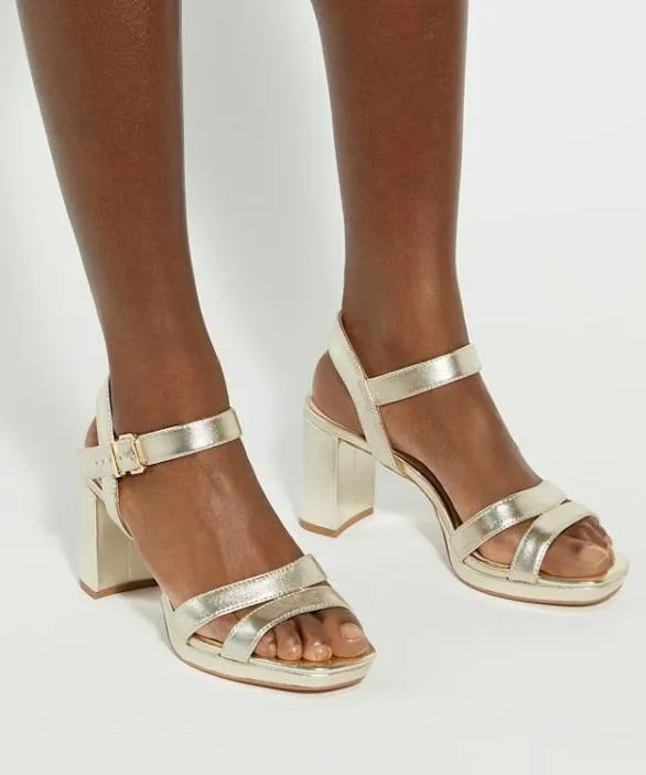 Dune London Block Heeled Sandals Women Manifesting Gold Block Heel Sandals Metallic Leather