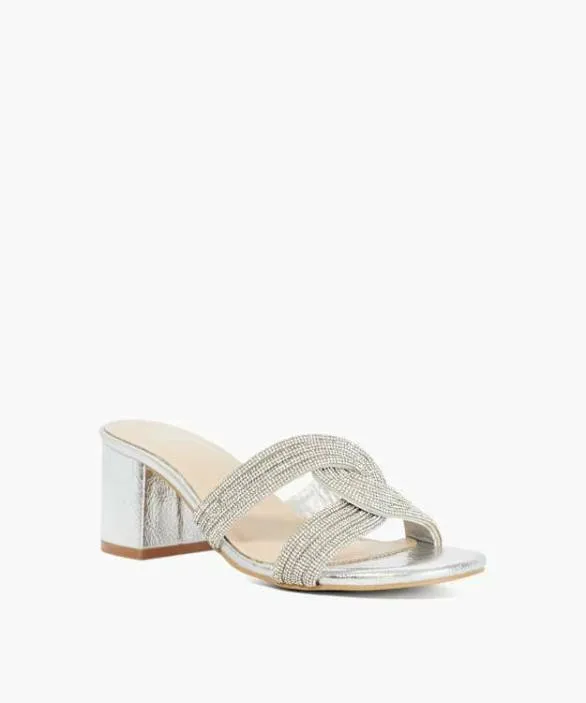 Dune London Block Heeled Sandals Women Movey Silver Block Heel Embellished Sandals Metallic