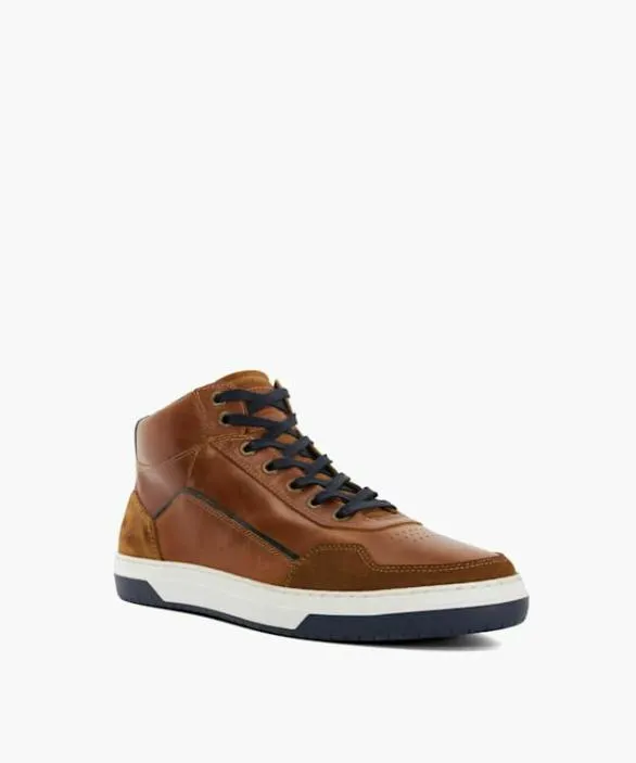 Dune London Brown Shoes Men Sydnies Tan Contrast Perforated High Top Trainers Brown