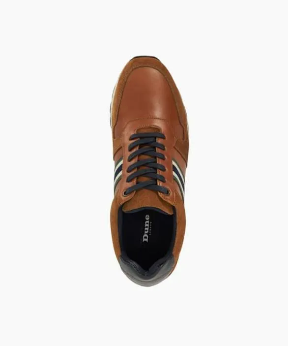 Dune London Brown Shoes Men Talay Tan Leather Trainers With Canvas Stripe Brown
