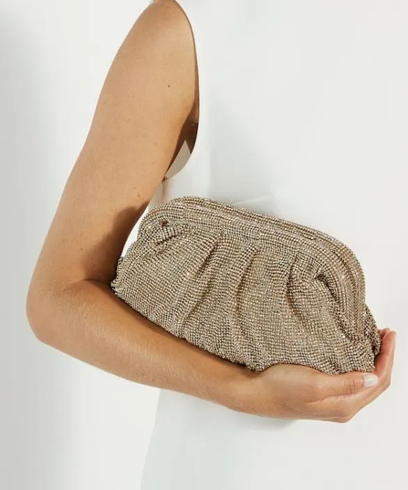 Dune London Clutch Bags Women Elegent Gold Embellished Mesh Clutch Bag Metallic