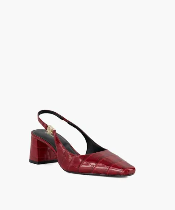 Dune London Court Shoes Women Contact Red Chisel Toe Block Heel Slingback Court Shoes Red
