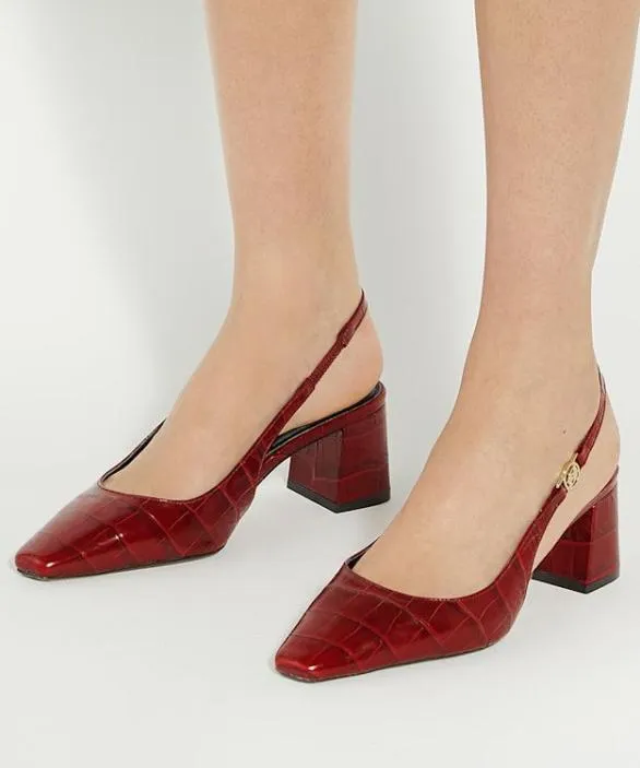Dune London Court Shoes Women Contact Red Chisel Toe Block Heel Slingback Court Shoes Red