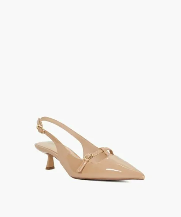 Dune London Court Shoes Women Deserving Caramel Pointed Toe Slingback Kitten Heels Neutral
