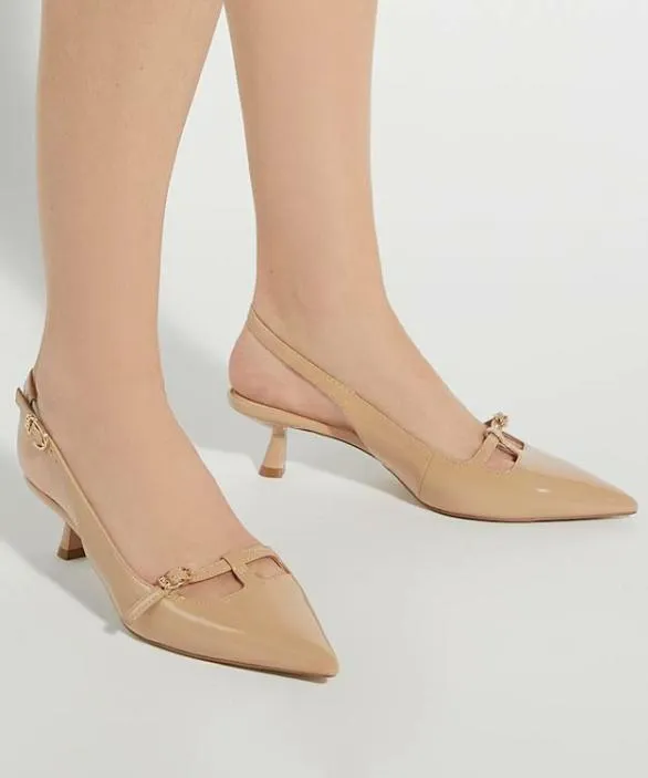 Dune London Court Shoes Women Deserving Caramel Pointed Toe Slingback Kitten Heels Neutral