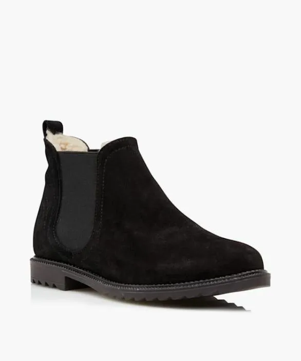Dune London Flat Boots Women Pedal Black Warm Lined Chelsea Boots Black