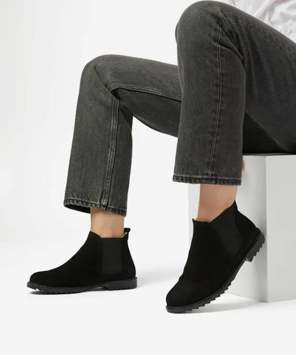 Dune London Flat Boots Women Pedal Black Warm Lined Chelsea Boots Black