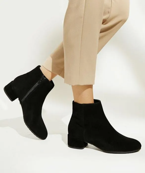 Dune London Flat Boots Women Pippie Black Wide Fit Suede Black Ankle Boots Black