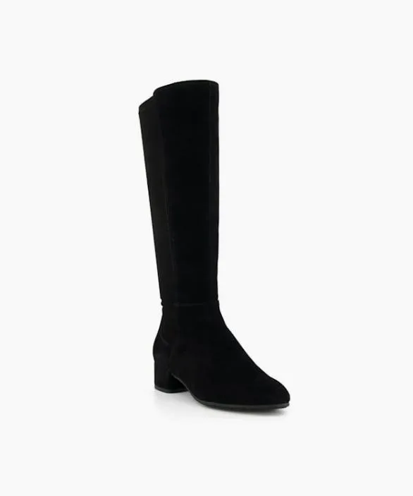 Dune London Flat Boots Women Tayla Black Suede Stretch KneeHigh Boots Black Suede