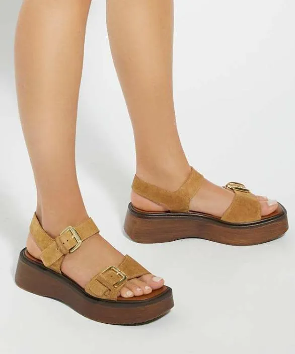 Dune London Flat Sandals Women Luno Sand Double Strap Flatform Sandals Neutral