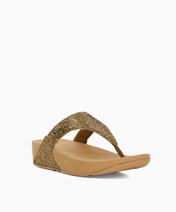 Dune London Gold Sandals Women Lulu Glitterbal Gold Glitter Toe Post Wedge Sandals Metallic