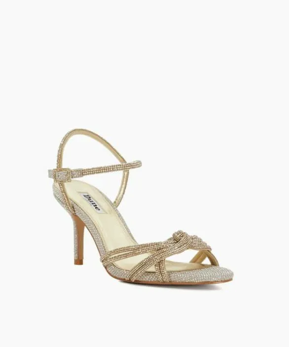 Dune London Gold Sandals Women Marvelous Gold Diamante Detail Heeled Sandal Metallic