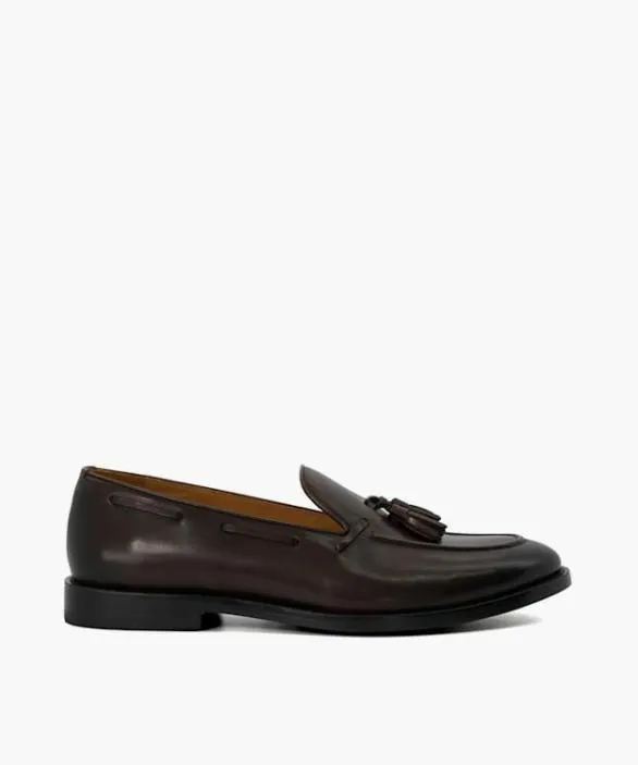 Dune London Leather Sole Shoes Men Sanders Dark Brown Leather Tassel Trimmed Loafers Brown Dune London Leather Sole Shoes Men Sanders Dark Brown Leather Tassel Trimmed Loafers Brown