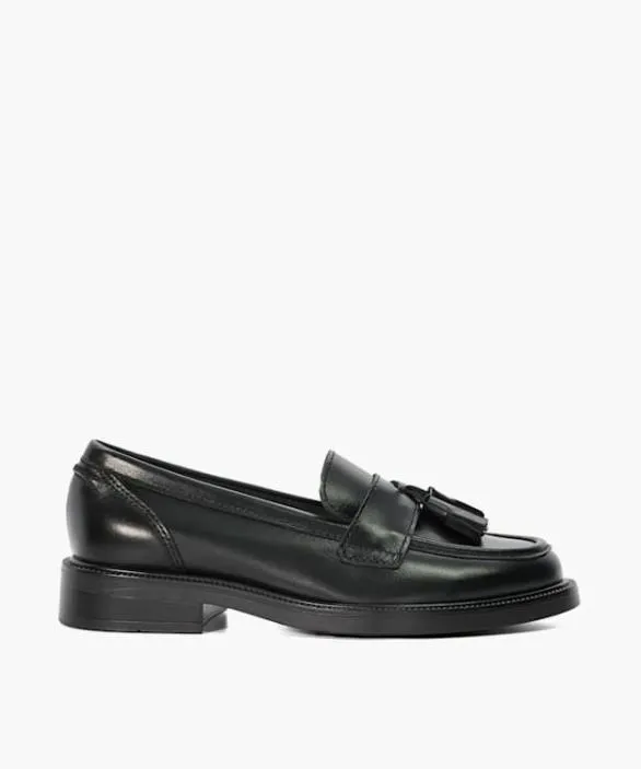 Dune London Loafers Women Garda Black Leather Tassel Trim Loafers Black