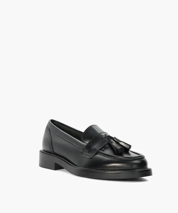 Dune London Loafers Women Garda Black Leather Tassel Trim Loafers Black