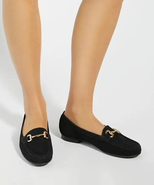 Dune London Loafers Women Glenniee Black Suede Snaffle Trim Loafers Black