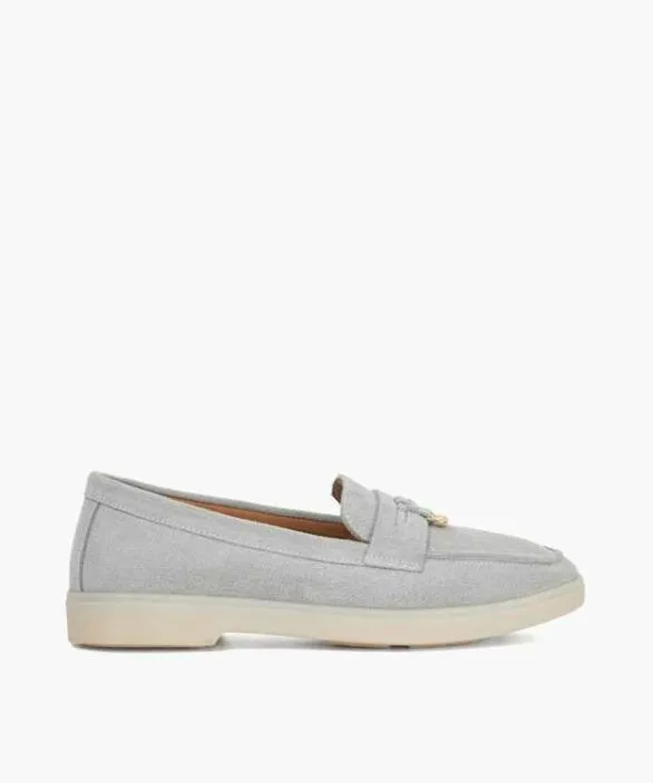 Dune London Loafers Women Grinning Grey Suede Slip On Loafers Blue