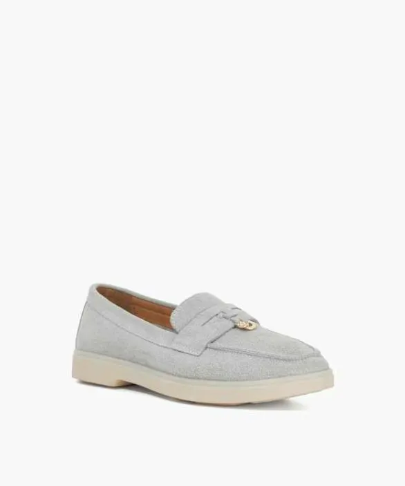 Dune London Loafers Women Grinning Grey Suede Slip On Loafers Blue