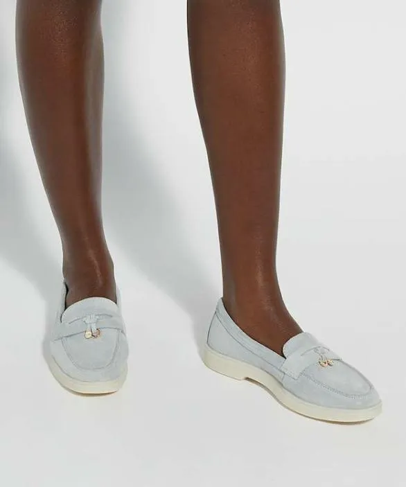 Dune London Loafers Women Grinning Grey Suede Slip On Loafers Blue