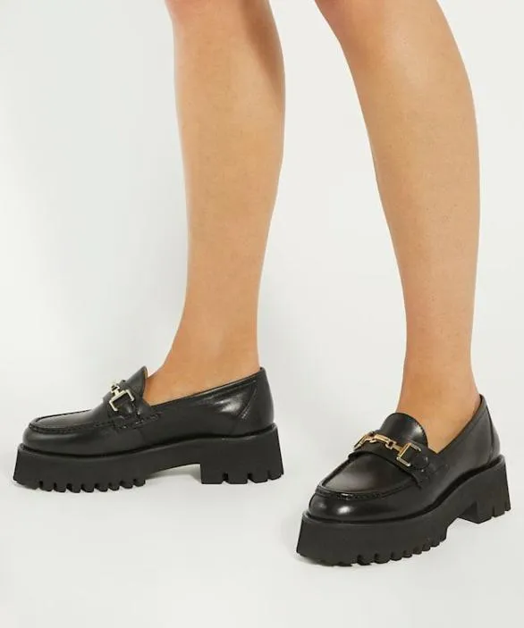 Dune London Loafers Women Groundbreaking Black Chunky Branded Snaffle Trim Loafer Black