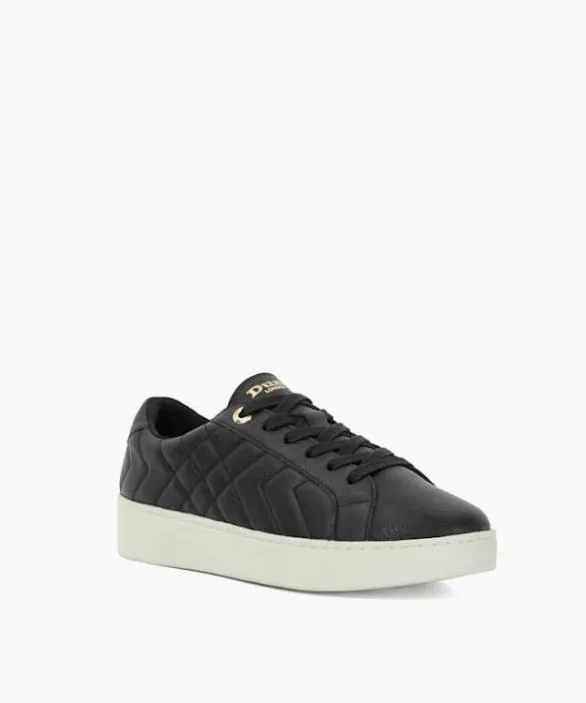 Dune London Trainers Women Egent Black Quilted Platform Sole LaceUp Trainers Black