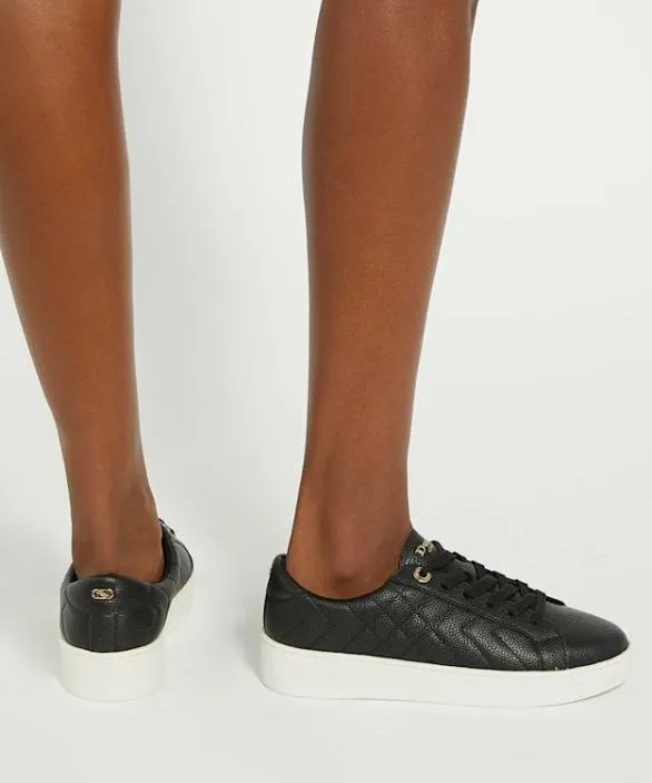 Dune London Trainers Women Egent Black Quilted Platform Sole LaceUp Trainers Black
