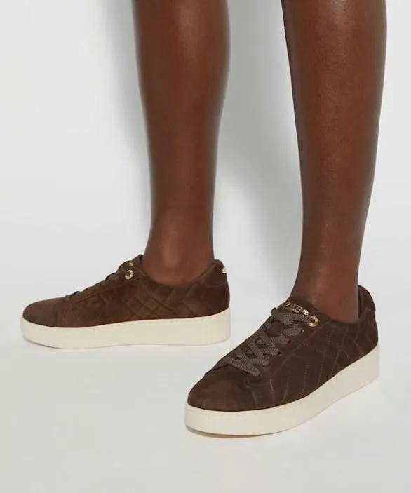 Dune London Trainers Women Egent Brown Quilted Platform Sole LaceUp Trainers Brown