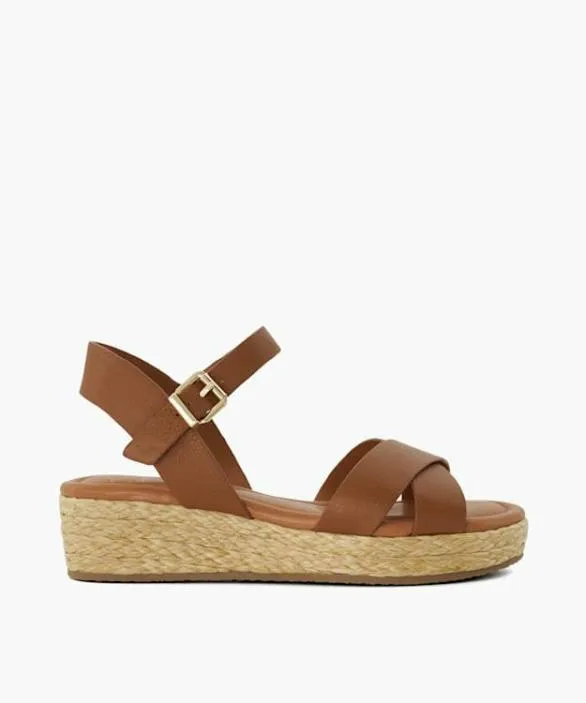 Dune London Wedge Sandals Women Linnie Dark Tan Woven Flatform Sandals Brown