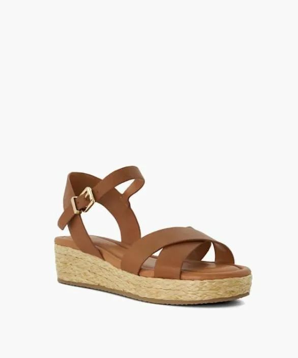 Dune London Wedge Sandals Women Linnie Dark Tan Woven Flatform Sandals Brown