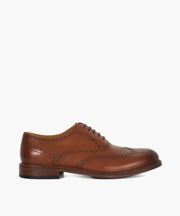 Dune London Wide Fit Shoes Men Solihull Tan WideFit Brogues Brown