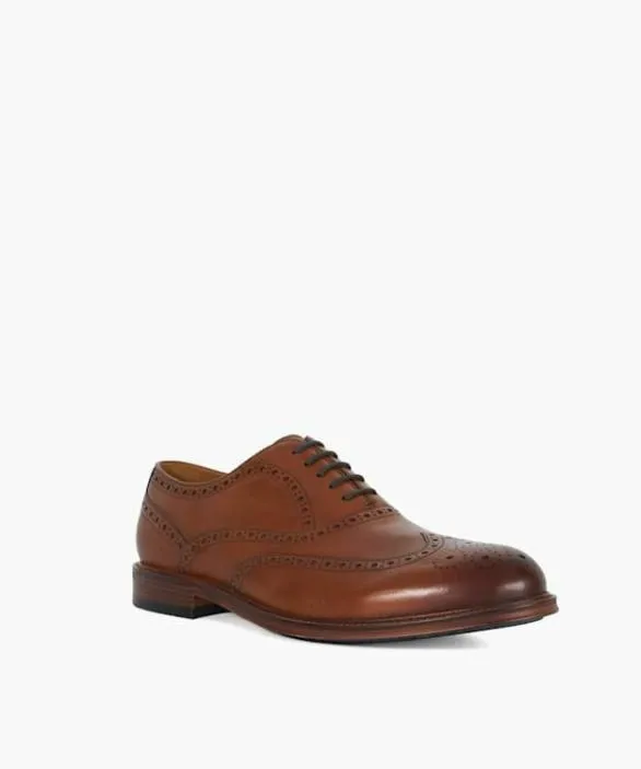 Dune London Wide Fit Shoes Men Solihull Tan WideFit Brogues Brown