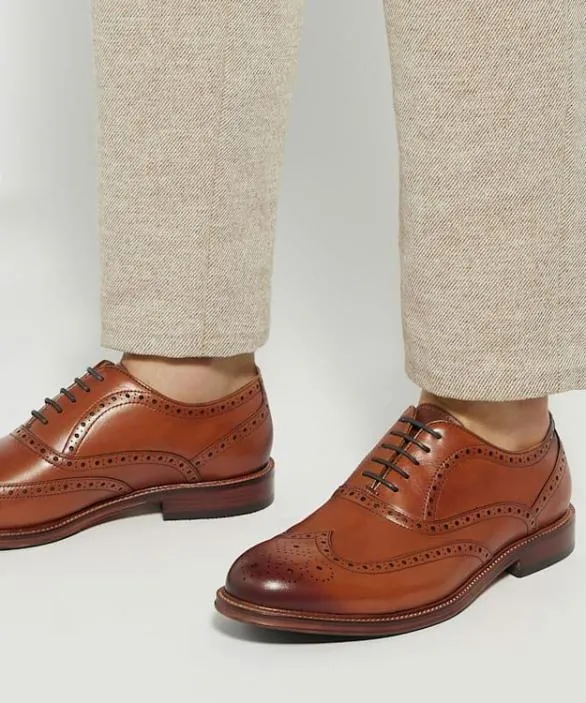 Dune London Wide Fit Shoes Men Solihull Tan WideFit Brogues Brown