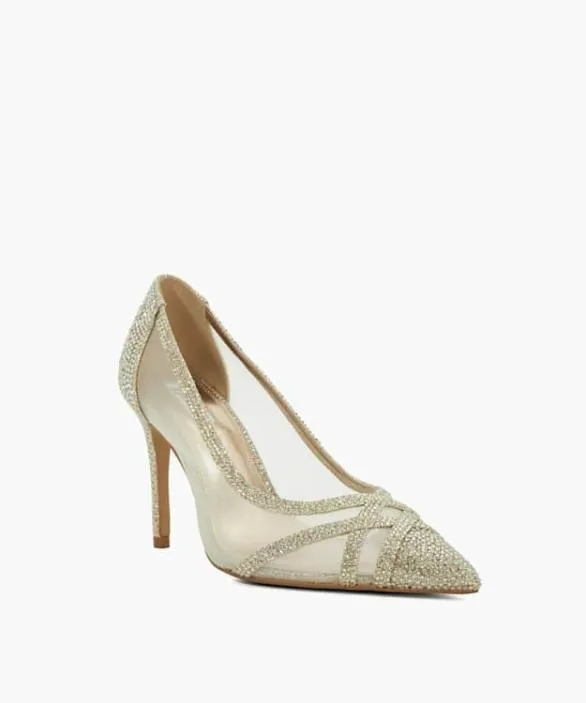 Dune London Wide Fit Shoes Women Bridged Gold Wide Fit Mesh Panel Courts Metallic