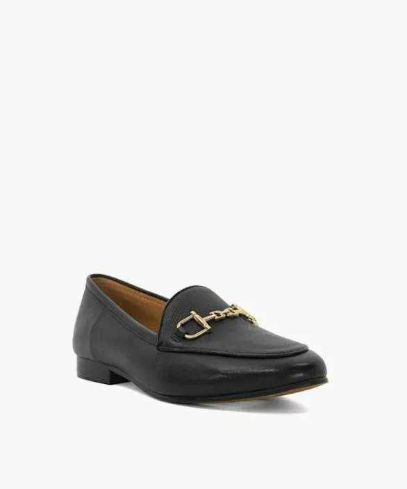 Dune London Wide Fit Shoes Women Glair Black Wide Fit Almond Toe Buckle Detail Loafers Black