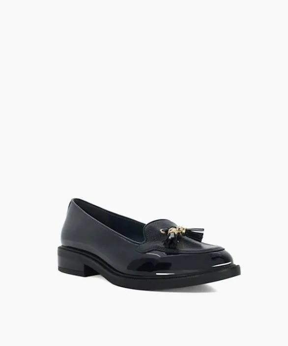 Dune London Wide Fit Shoes Women Grape Navy Wide Fit Patent Tassel Loafers Blue