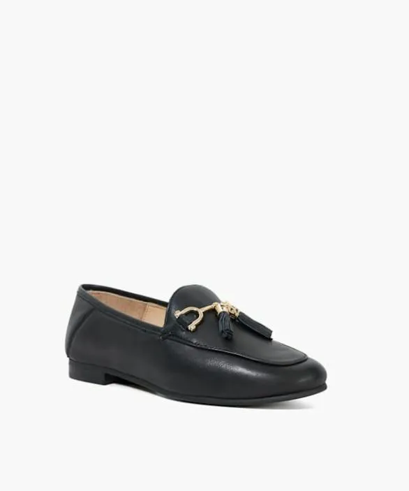 Dune London Wide Fit Shoes Women Greysons Black Wide Fit Snaffle Trim Loafers Black