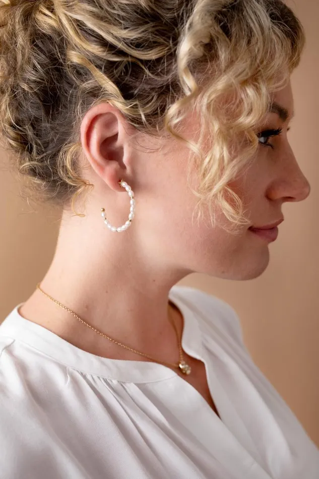 Earrings Women Alex And Ani Rice Pearl Hoop Earring Gold