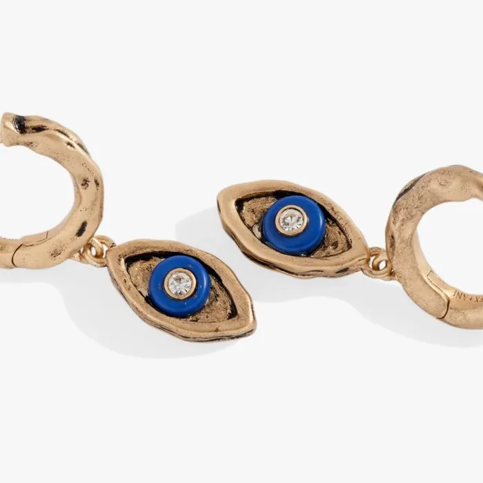 Earrings Women Alex And Ani Untamed Evil Eye Huggie Hoop Earring Antique Gold