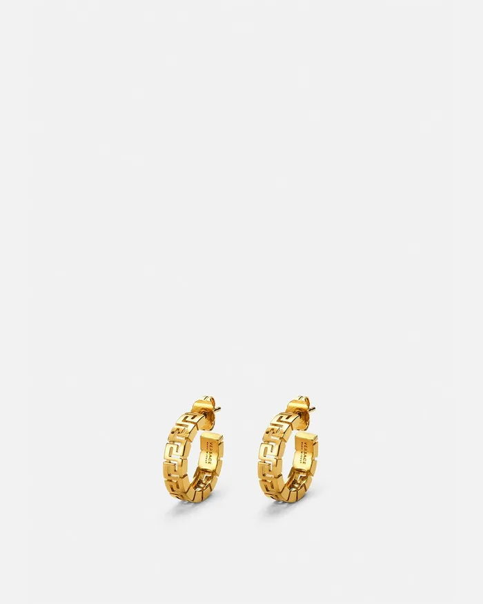 Earrings WomenMen Versace Greca Hoop Earrings Light Gold