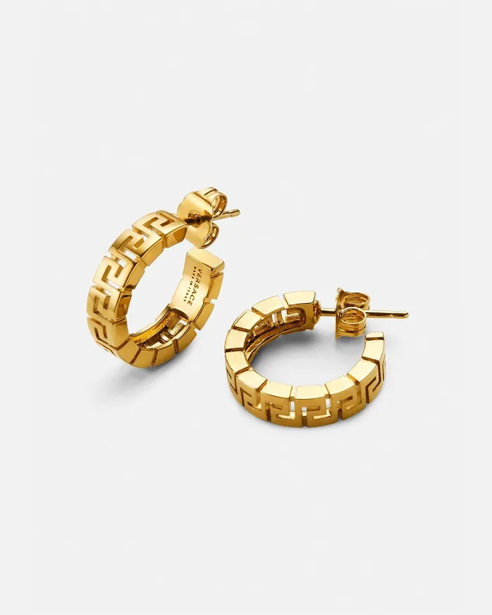 Earrings WomenMen Versace Greca Hoop Earrings Light Gold