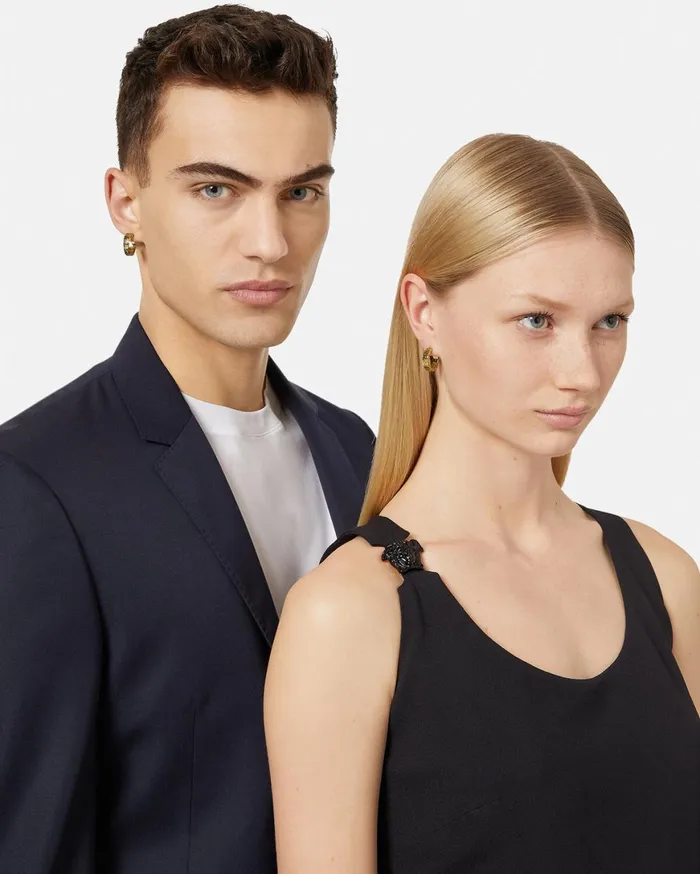 Earrings WomenMen Versace Greca Hoop Earrings Light Gold