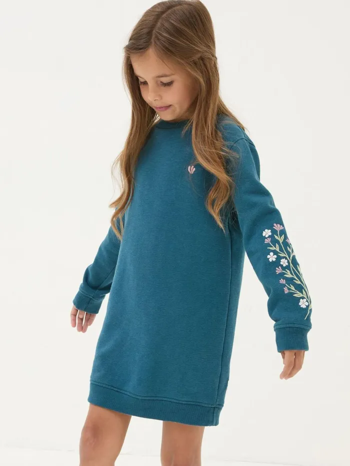 Fat Face Dresses Teal Blue Embroidered Sweat Dress 8211 Kids