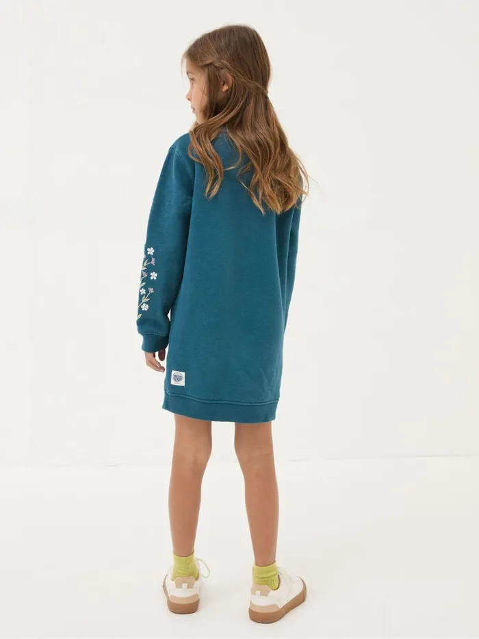 Fat Face Dresses Teal Blue Embroidered Sweat Dress 8211 Kids