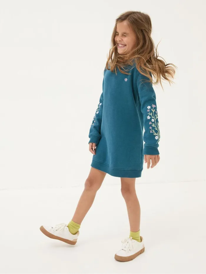 Fat Face Dresses Teal Blue Embroidered Sweat Dress 8211 Kids