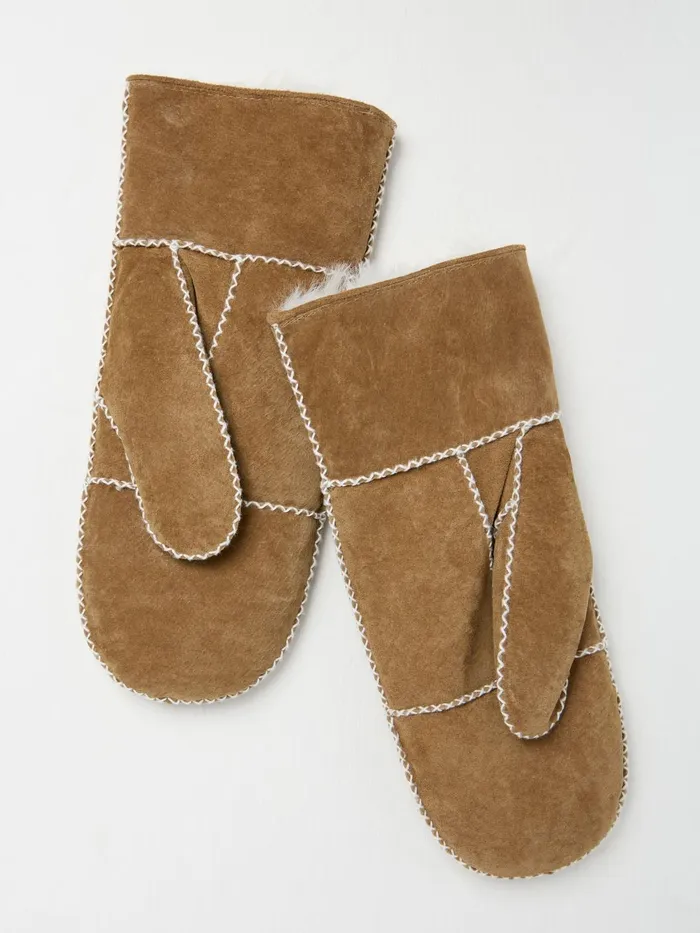 Fat Face Gloves Tan Brown Suede Mittens 8211 Women