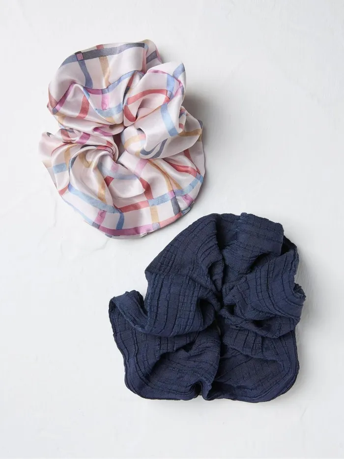 Fat Face Hair Accessories Navy BluePink 2 Pack Paisley Scrunchies 8211 Women