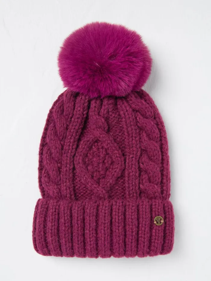 Fat Face Hats Dark Red Billie Cable Bobble Beanie 8211 Women
