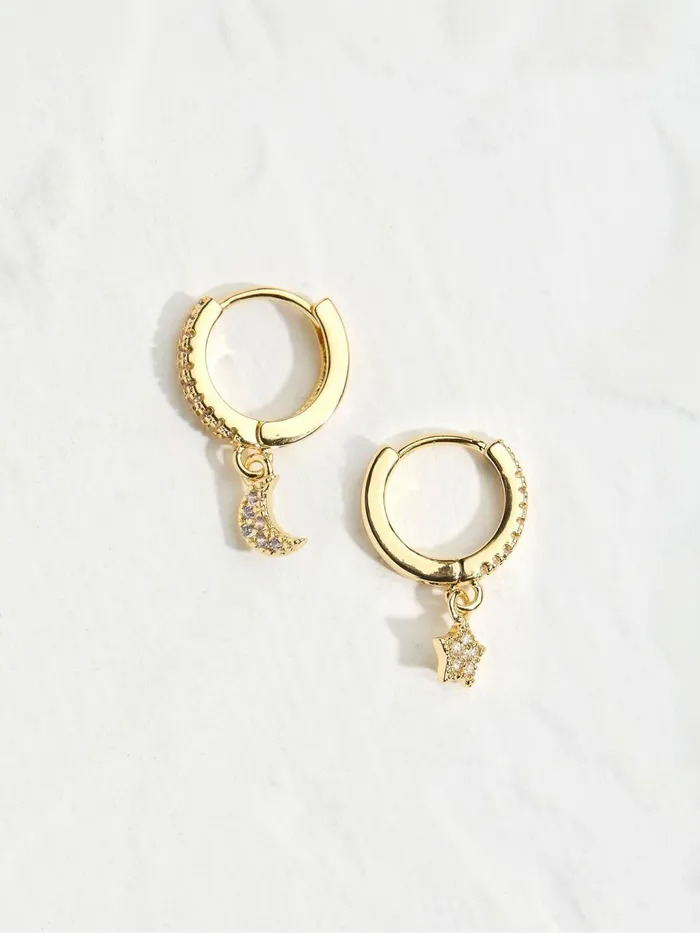 Fat Face Jewellery Gold Tone Star Moon Huggies Earrings 8211 Women