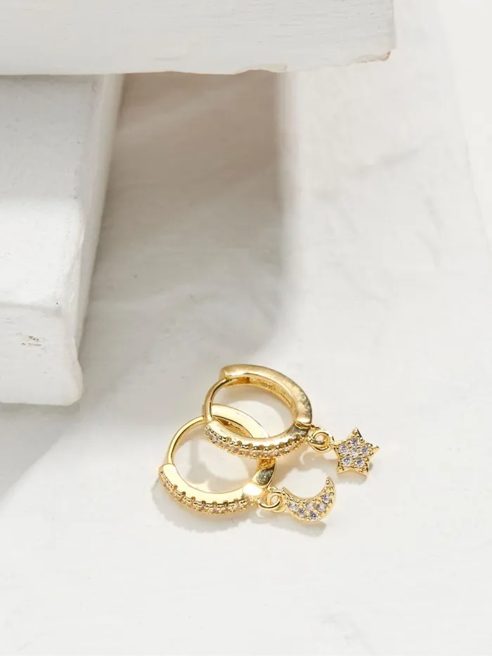 Fat Face Jewellery Gold Tone Star Moon Huggies Earrings 8211 Women