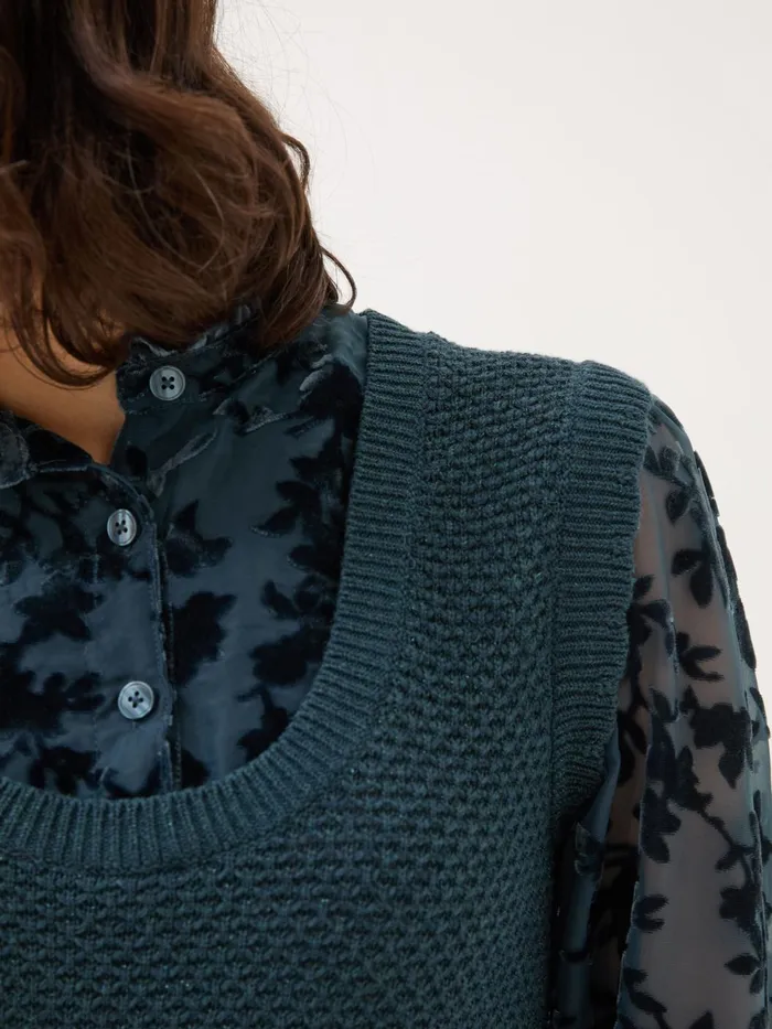 Fat Face Knitwear Dark Teal Hadley 2 In 1 Devore Jumper 8211 Women Fat Face Knitwear Dark Teal Hadley 2 In 1 Devore Jumper 8211 Women